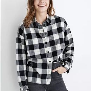 Madewell Black and White Plaid Button Down Flannel